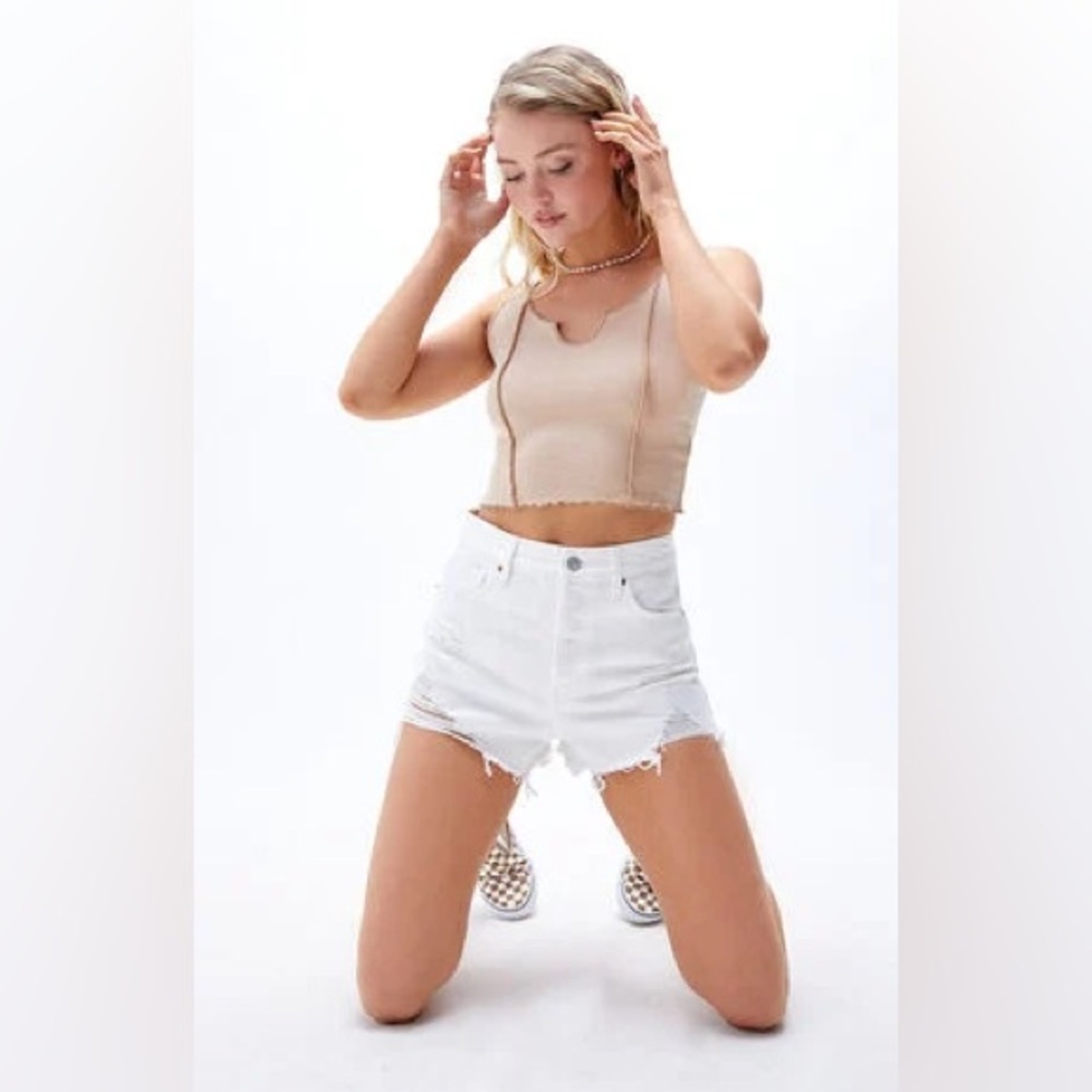 PacSun White Ripped Vintage High Waisted Denim Shorts